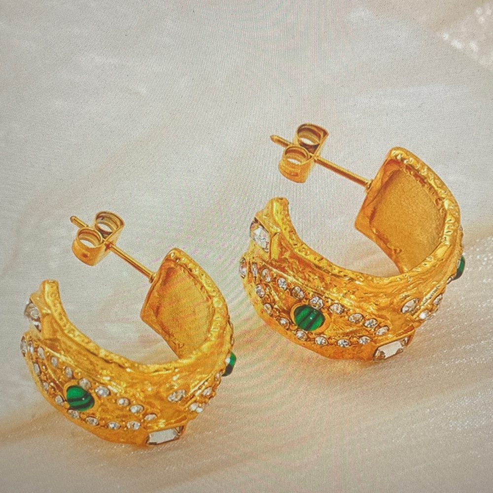 Elegant Gold and Green Crystal Earrings - Picture 3 of 4